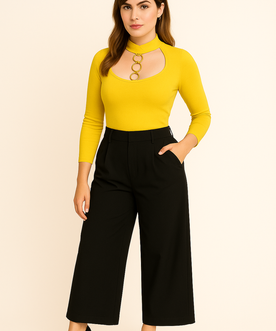 Women's Ring-Detail Cut-Out Neck Top