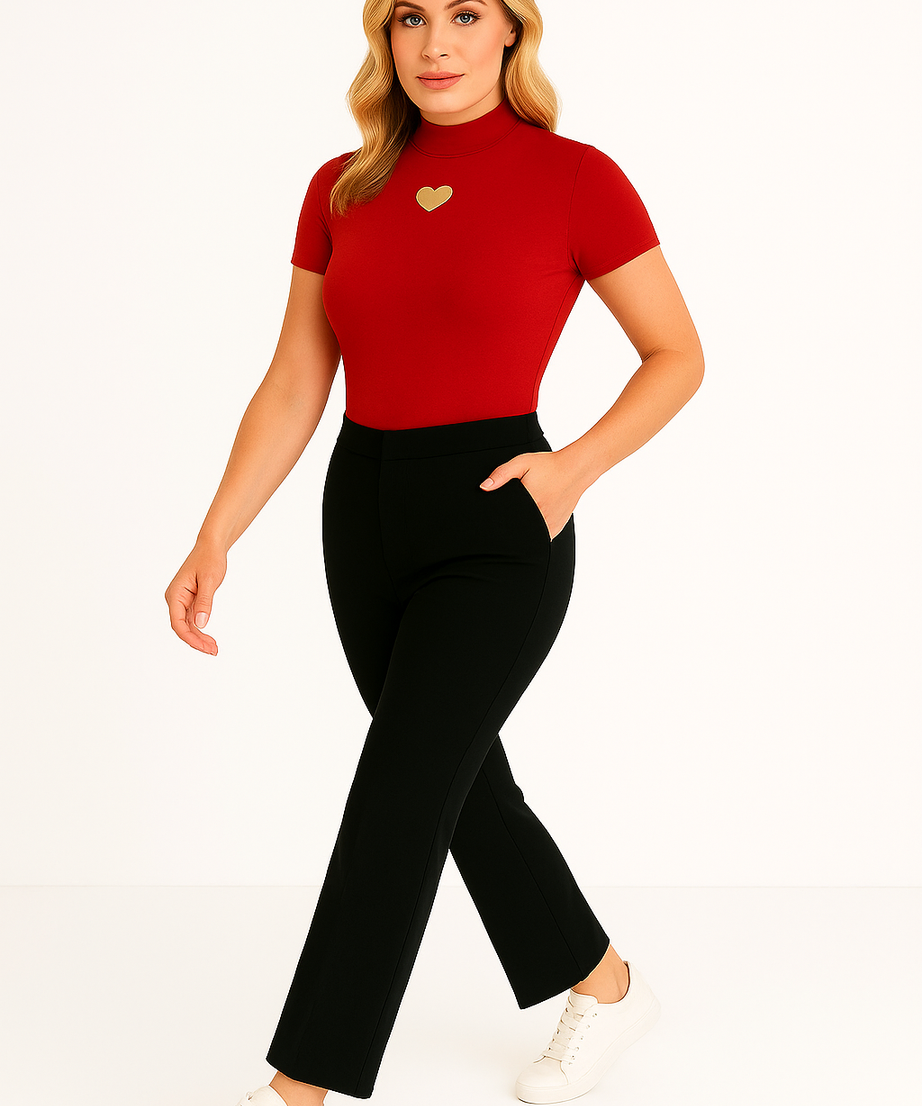Women's Heart Cutout Crew Neck Slim Fit Tee