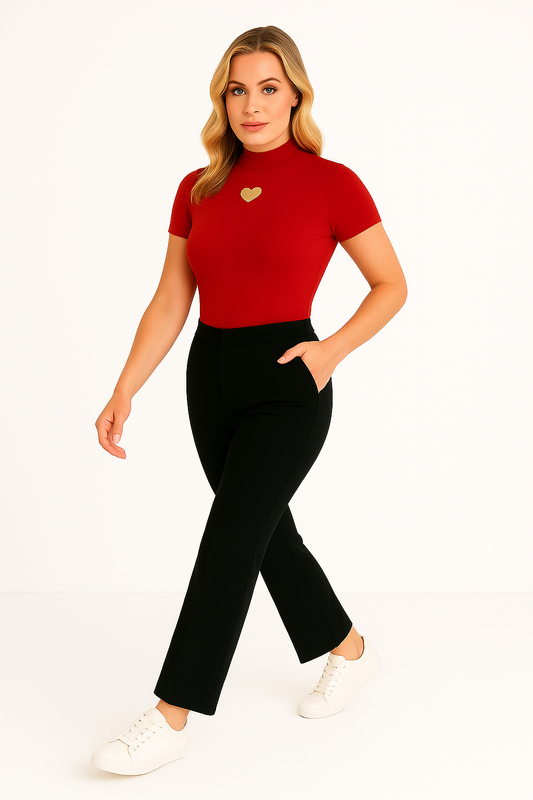 Women's Heart Cutout Crew Neck Slim Fit Tee
