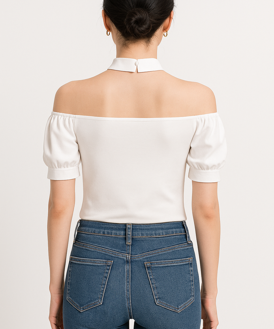 Women's Cold Shoulder Choker Keyhole Slim Fit Top