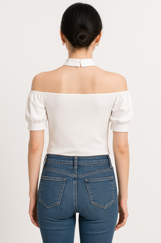 Women's Cold Shoulder Choker Keyhole Slim Fit Top