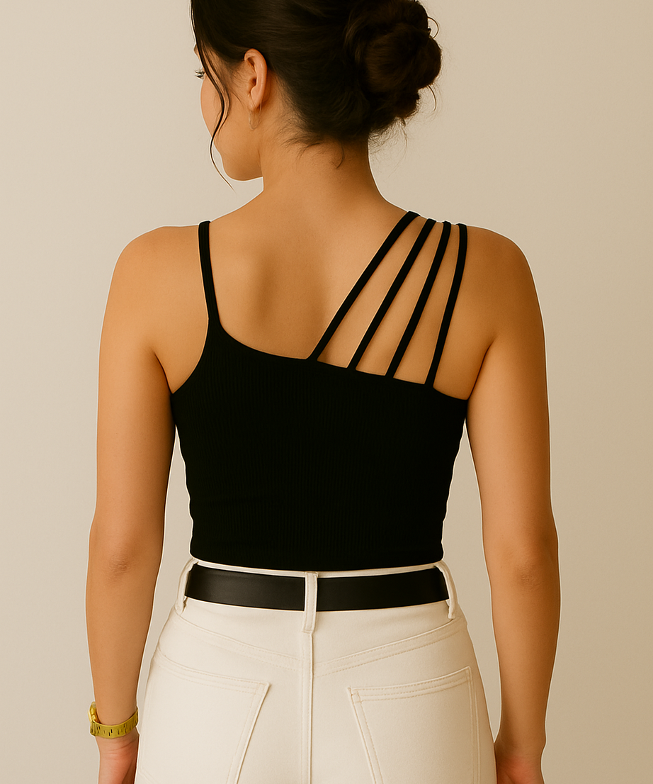 Women’s Black Asymmetric Strap Tank Top