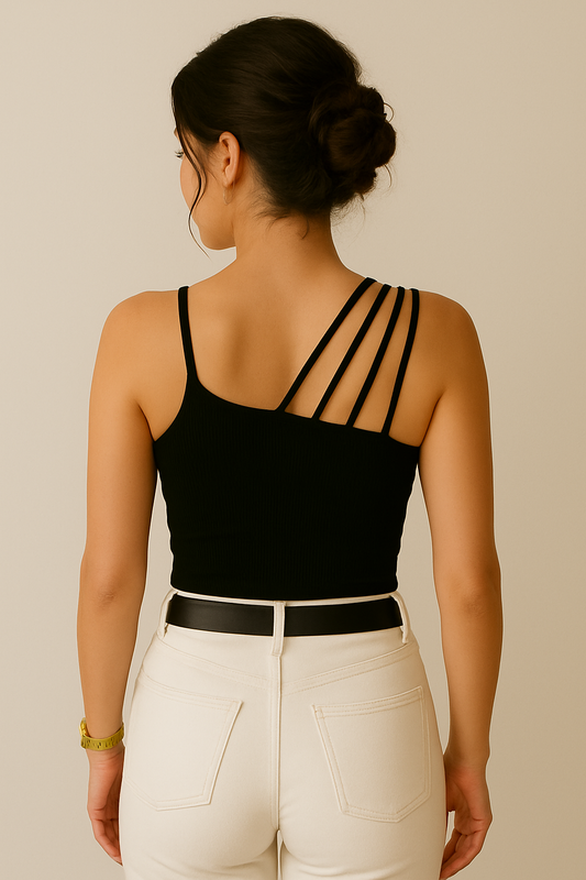 Women’s Black Asymmetric Strap Tank Top