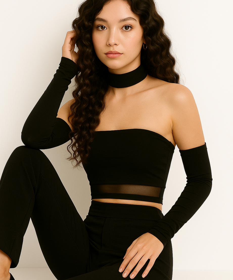 Women’s Black Mesh Detail Tube Top