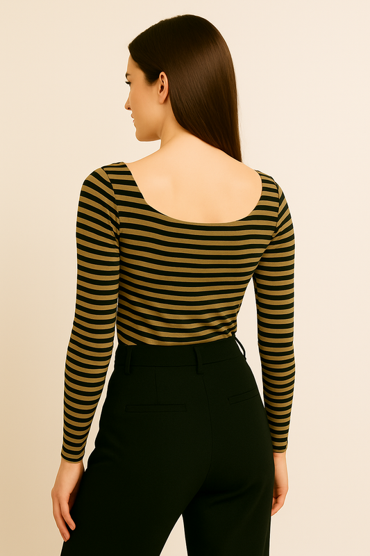 Women's Striped Long Sleeve Slim Fit Top
