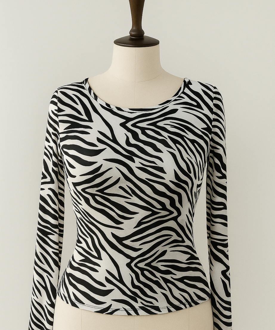 Women's Zebra Print Slim Fit Long Sleeve Top