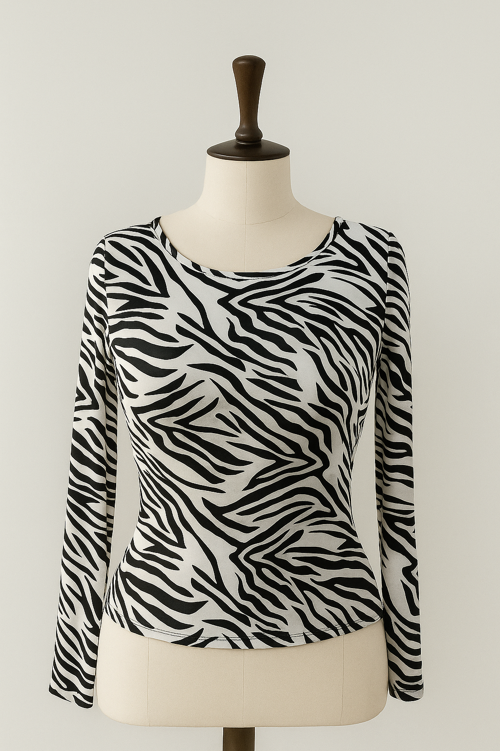 Women's Zebra Print Slim Fit Long Sleeve Top