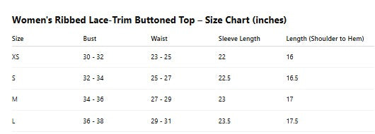 Women’s White Ribbed Lace-Trim Buttoned Top