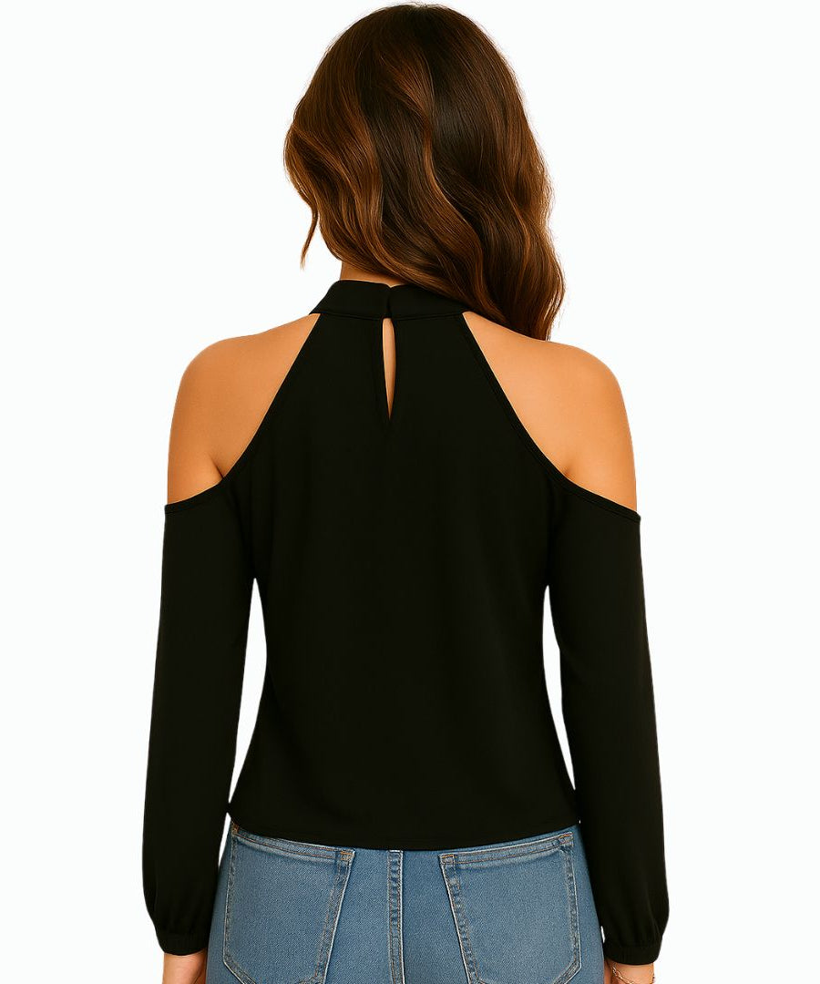 Women's Sexy Cold Shoulder Tee Halter Neck Top
