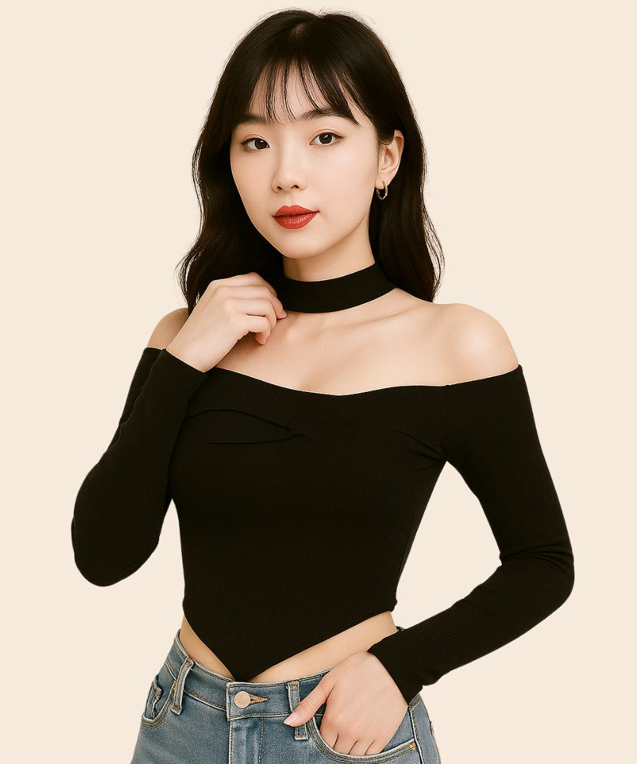 Women's Off-Shoulder Choker Slim Fit Top