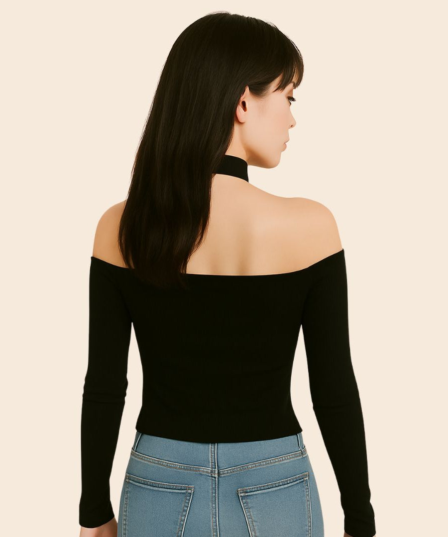 Women's Off-Shoulder Choker Slim Fit Top