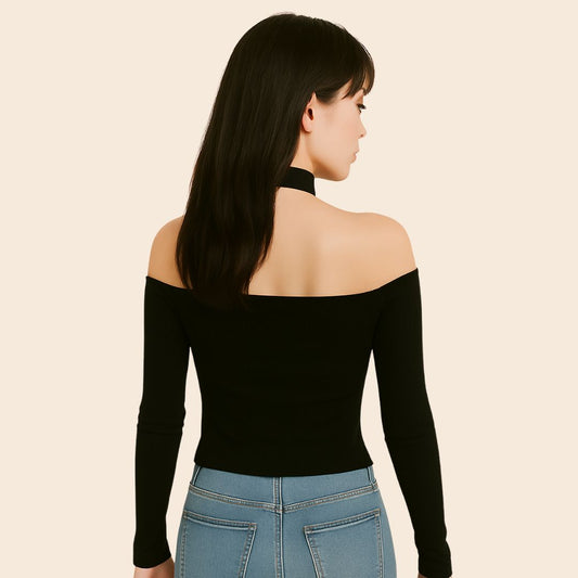 Women's Off-Shoulder Choker Slim Fit Top
