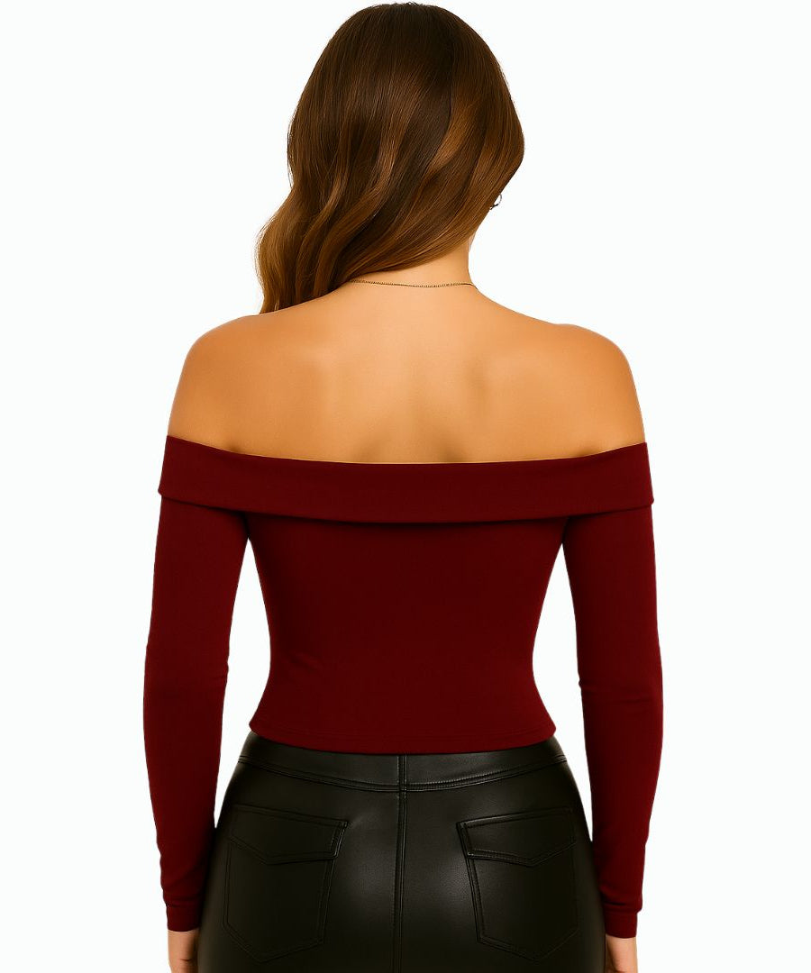 Women's Off-Shoulder Cross V-Neck Long Sleeve Top