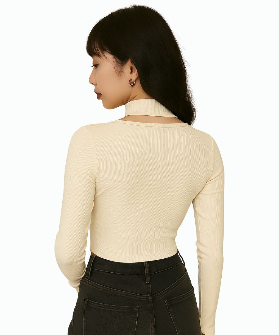 Long Sleeve T-Shirt Women Halter Knitted Spring Design