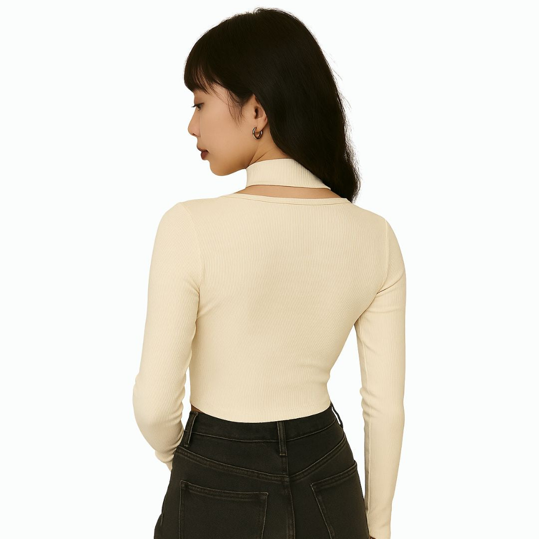 Long Sleeve T-Shirt Women Halter Knitted Spring Design