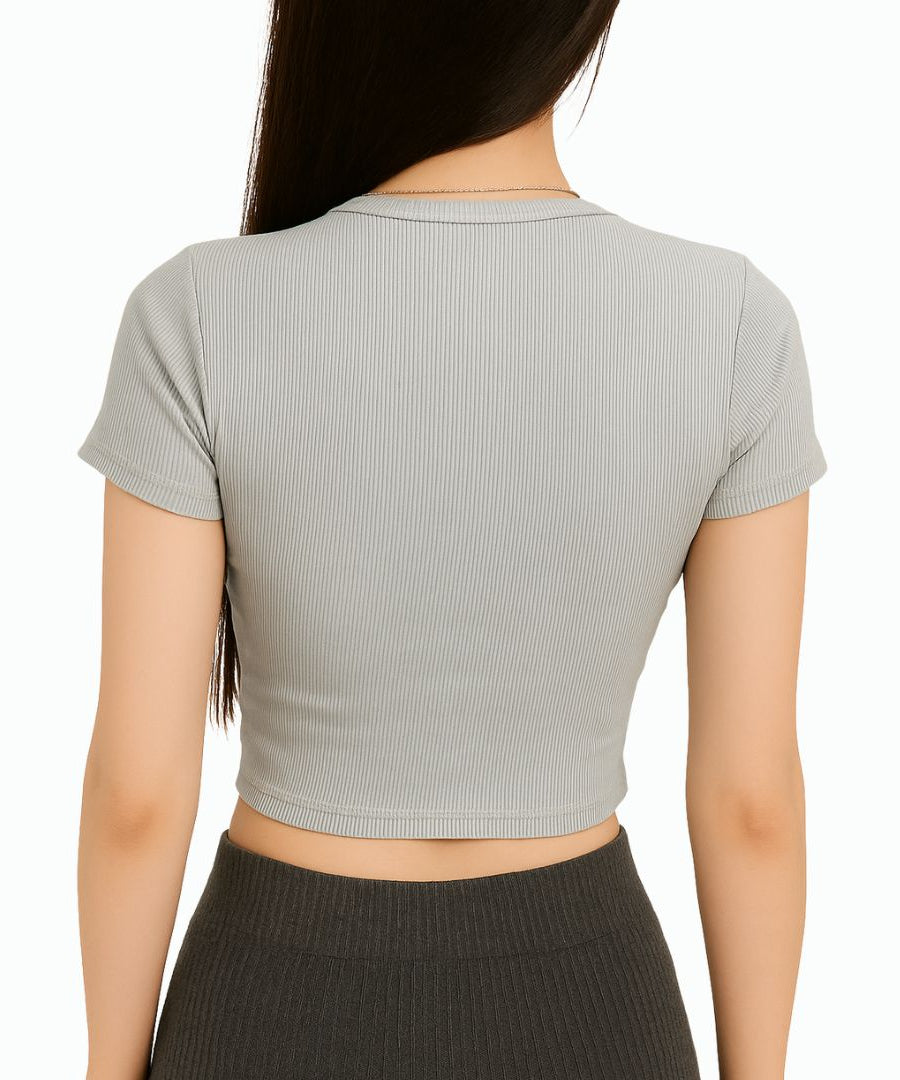 Short Sleeve Ribbed Crop Top – Crew Neck