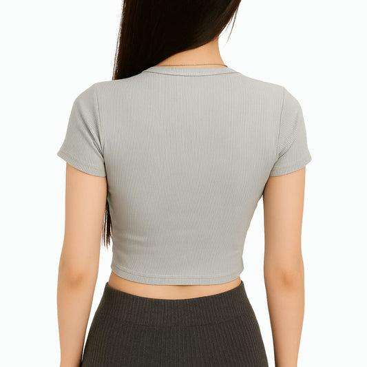 Short Sleeve Ribbed Crop Top – Crew Neck