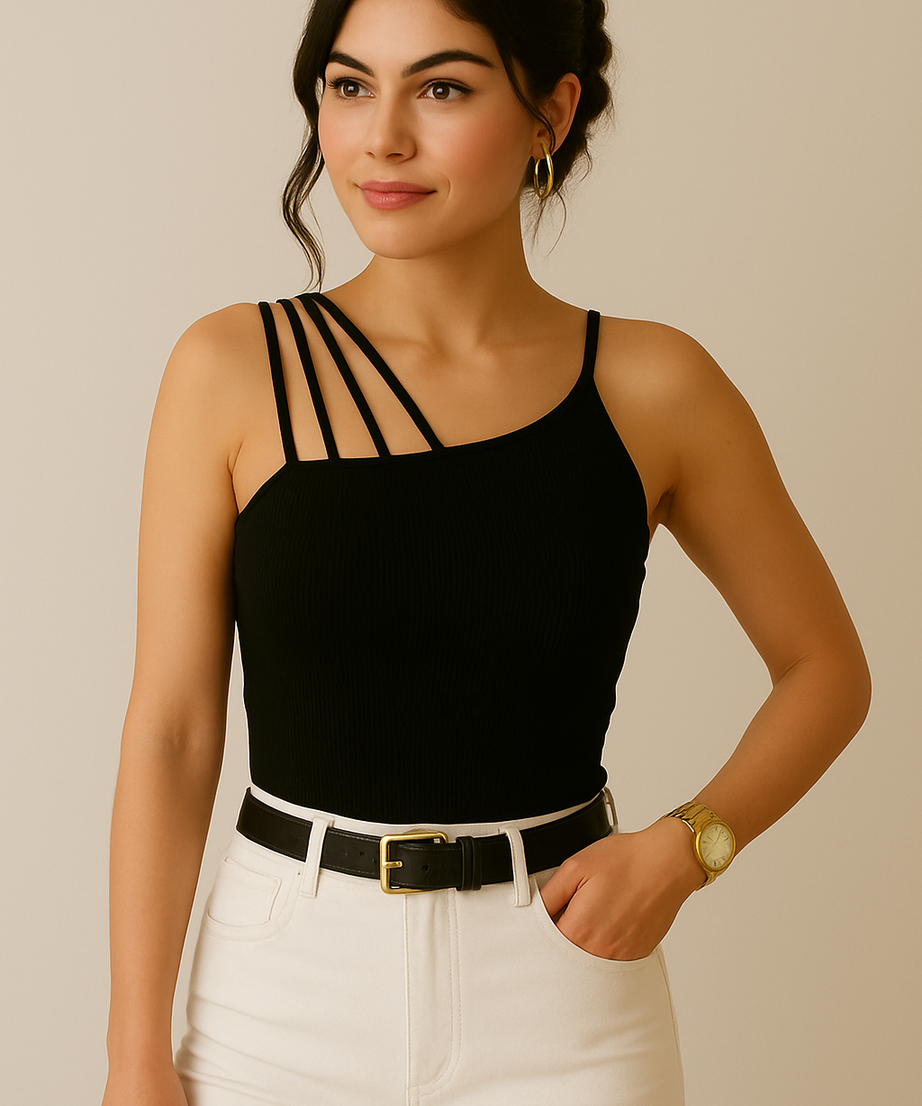 Women’s Black Asymmetric Strap Tank Top