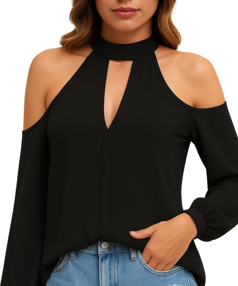 Women's Sexy Cold Shoulder Tee Halter Neck Top