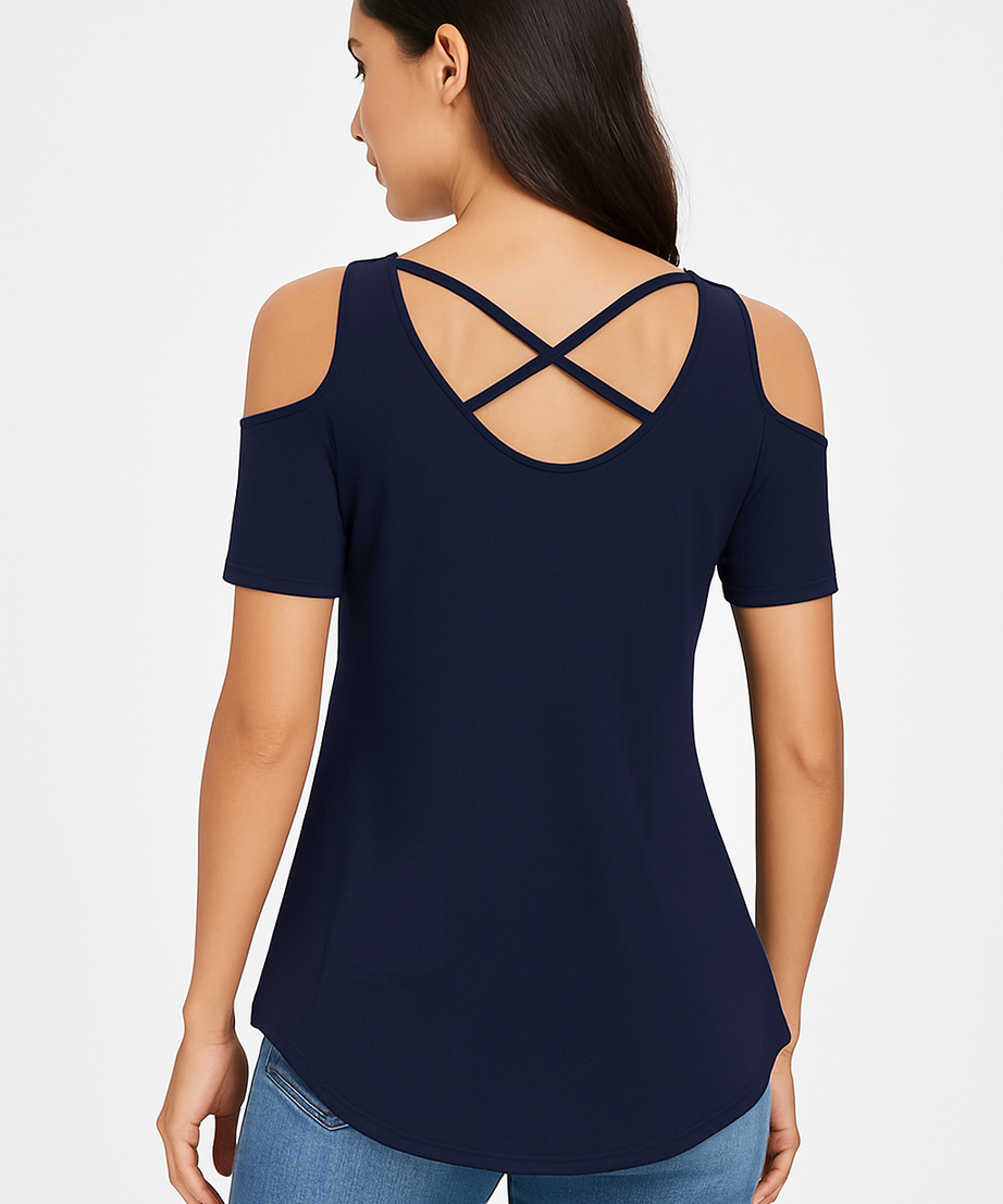 Women's Crisscross Cold-Shoulder Flowy Top