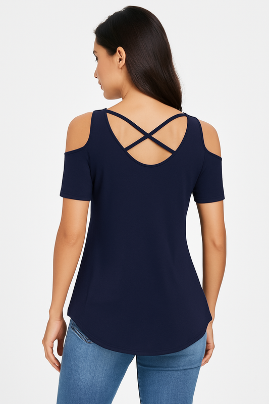 Women's Crisscross Cold-Shoulder Flowy Top