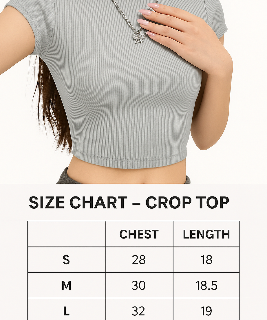 Short Sleeve Ribbed Crop Top – Crew Neck