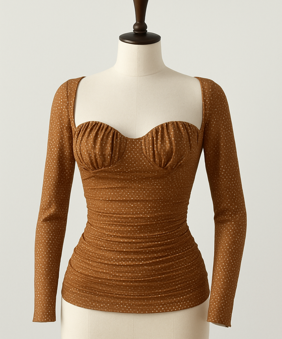 Women's Sweetheart Long Sleeve Shirred Fit Top