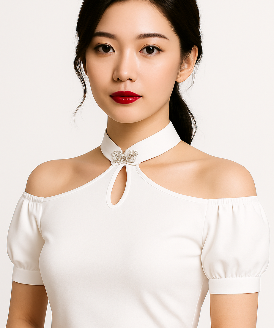 Women's Cold Shoulder Choker Keyhole Slim Fit Top