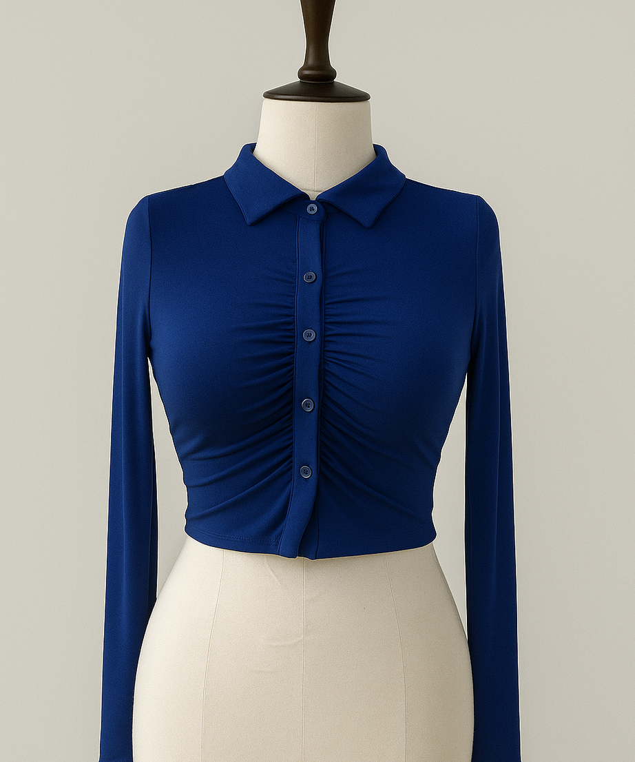 Women's Button-Up Ruched Crop Top