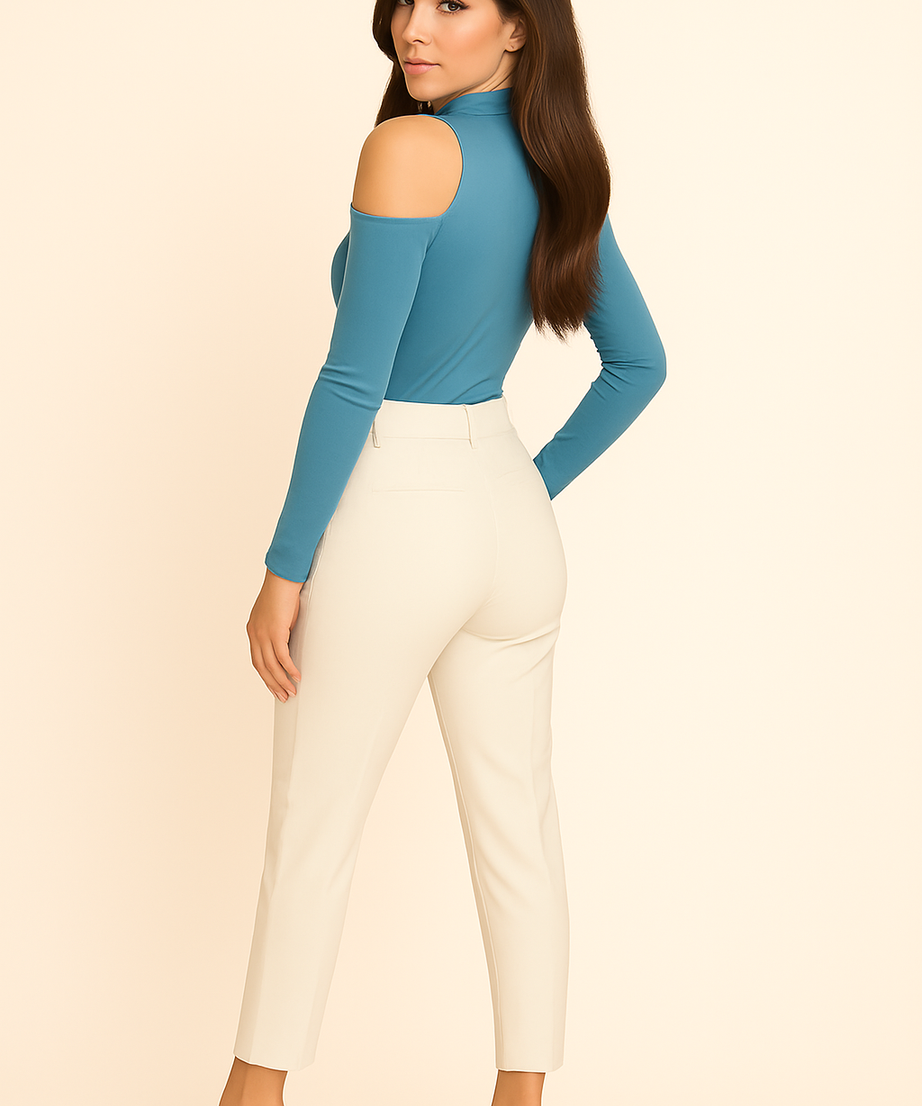 Women's Lace-Up Cold Shoulder Fitted Top