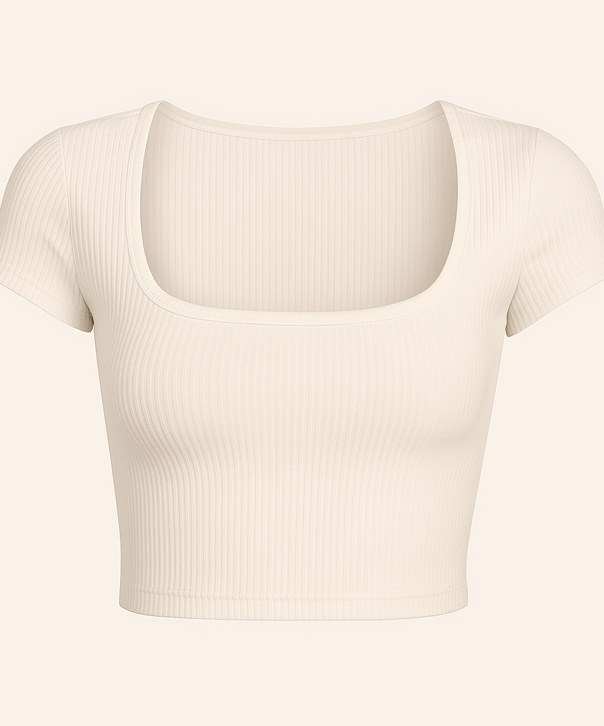 Short Sleeve Ribbed Crop Top – Square Neck