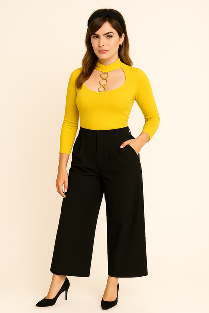 Women's Ring-Detail Cut-Out Neck Top