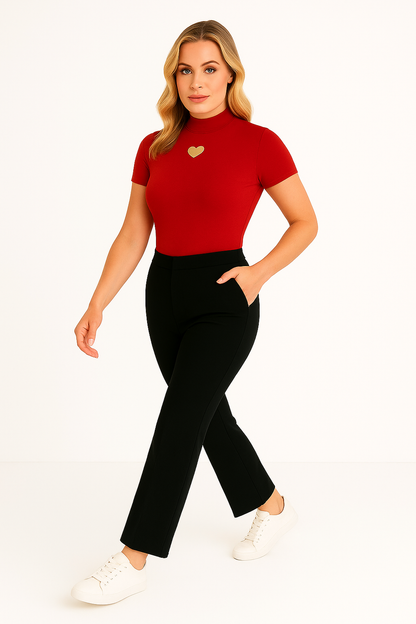 Women's Heart Cutout Crew Neck Slim Fit Tee