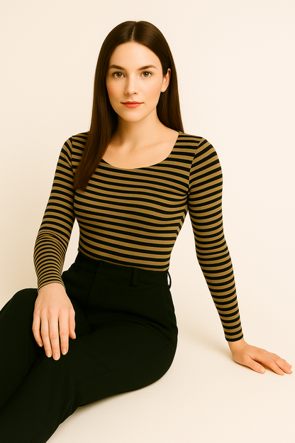 Women's Striped Long Sleeve Slim Fit Top