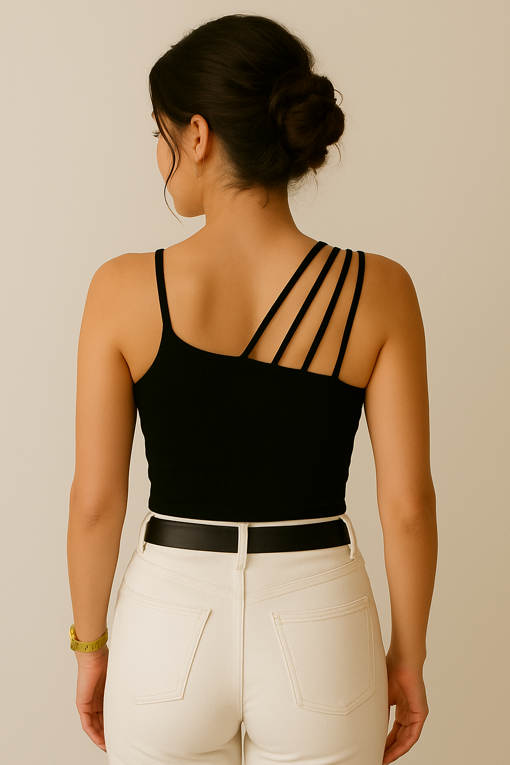 Women’s Black Asymmetric Strap Tank Top