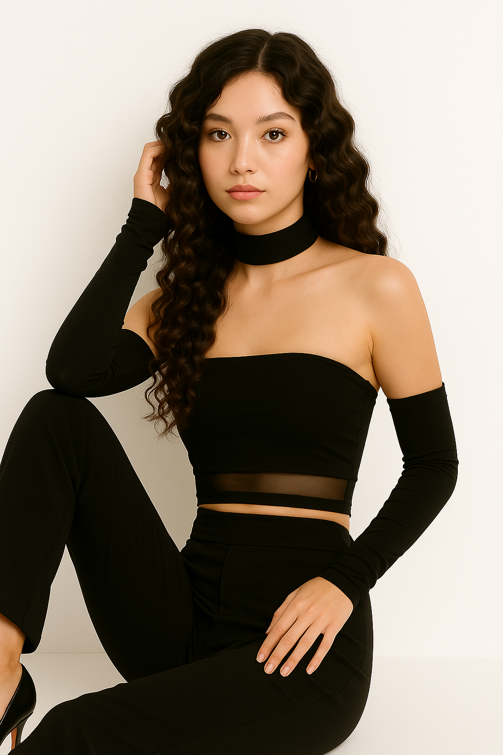 Women’s Black Mesh Detail Tube Top