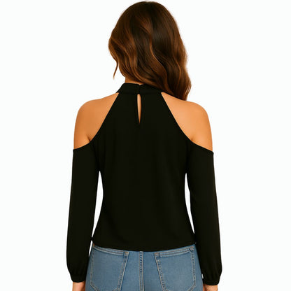 Women's Sexy Cold Shoulder Tee Halter Neck Top
