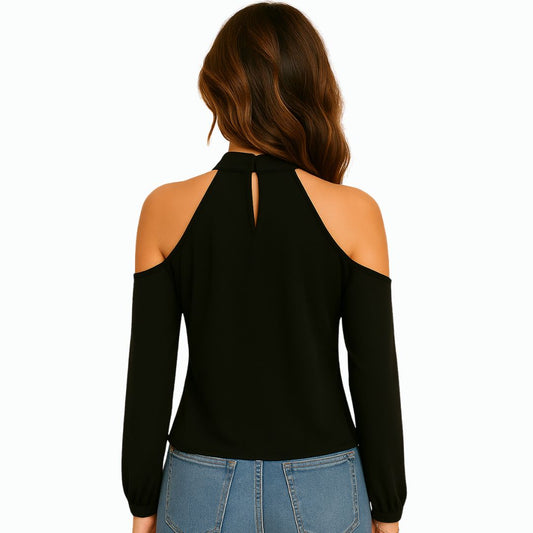 Women's Sexy Cold Shoulder Tee Halter Neck Top