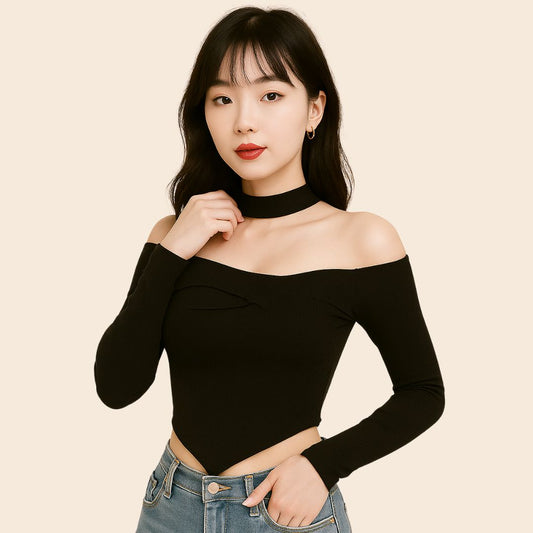 Women's Off-Shoulder Choker Slim Fit Top