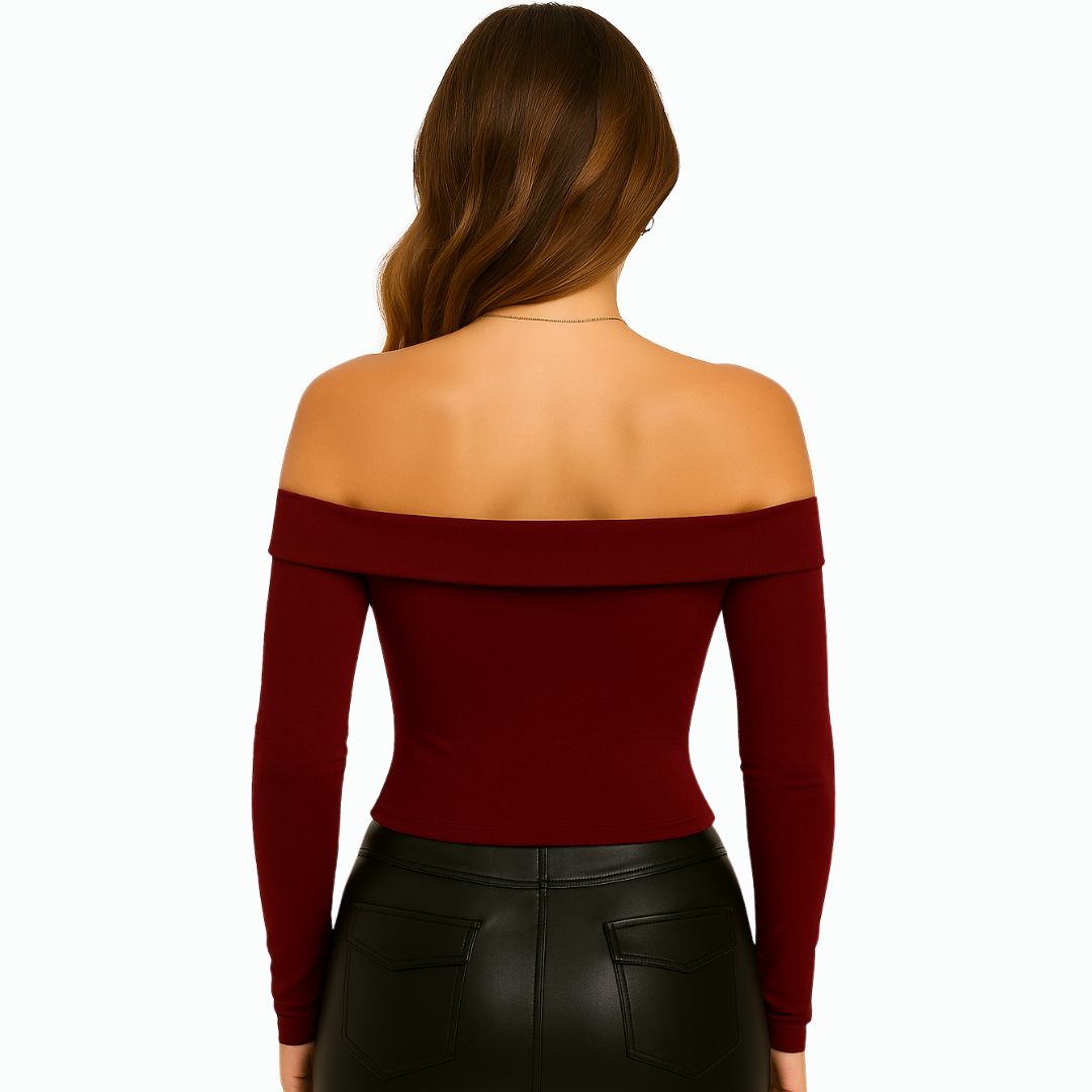 Women's Off-Shoulder Cross V-Neck Long Sleeve Top