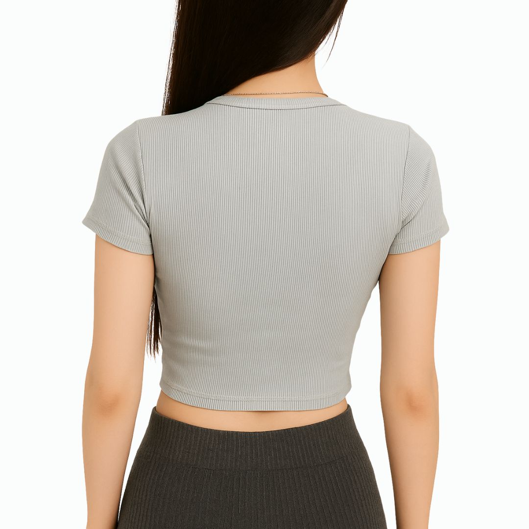Short Sleeve Ribbed Crop Top – Crew Neck