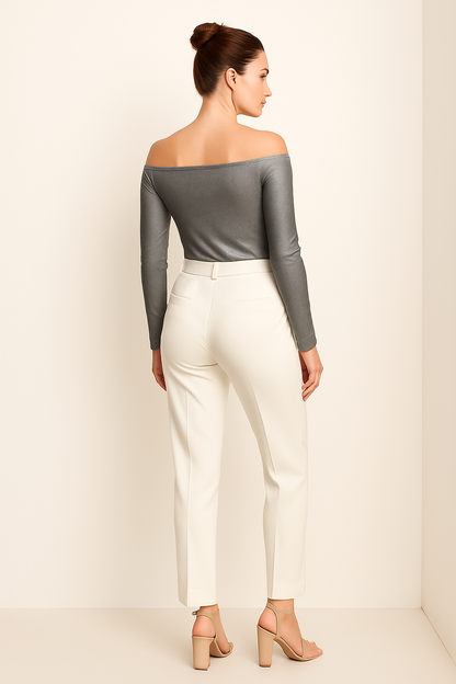 Women's Off-Shoulder Buttoned Rib Knit Top