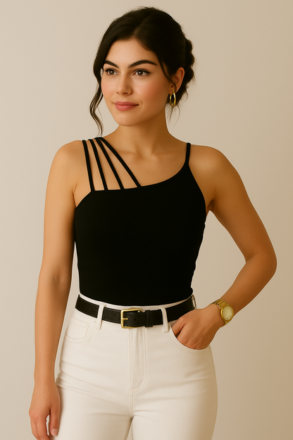Women’s Black Asymmetric Strap Tank Top