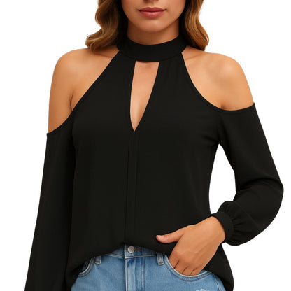 Women's Sexy Cold Shoulder Tee Halter Neck Top