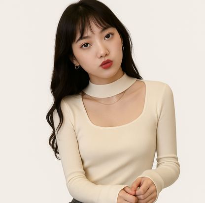 Long Sleeve T-Shirt Women Halter Knitted Spring Design