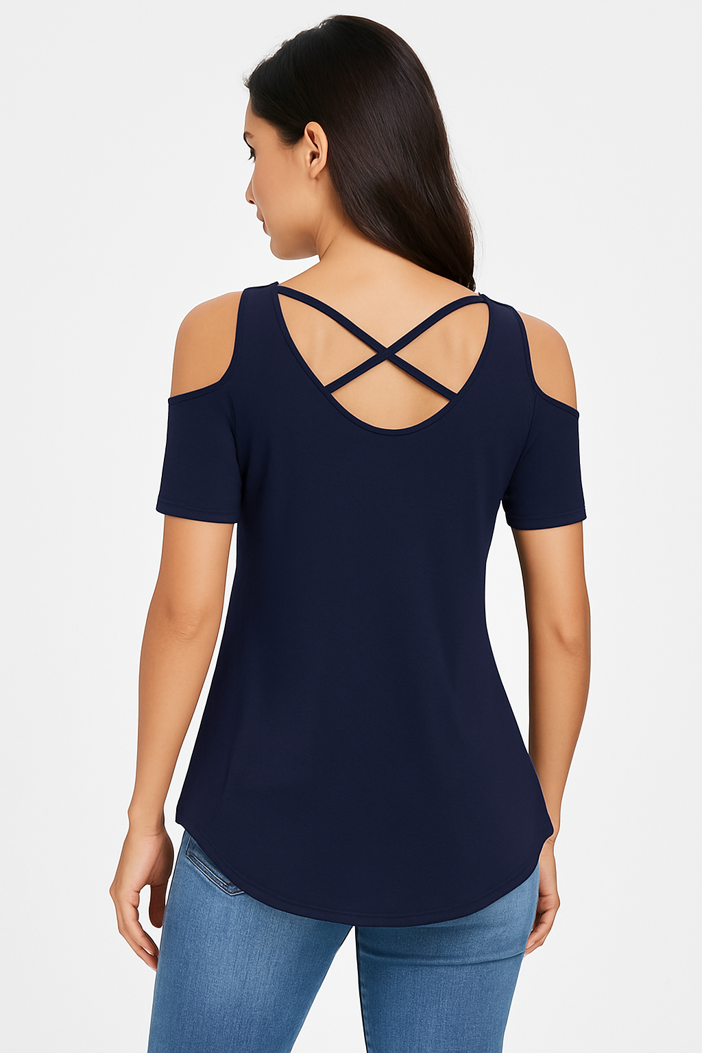 Women's Crisscross Cold-Shoulder Flowy Top