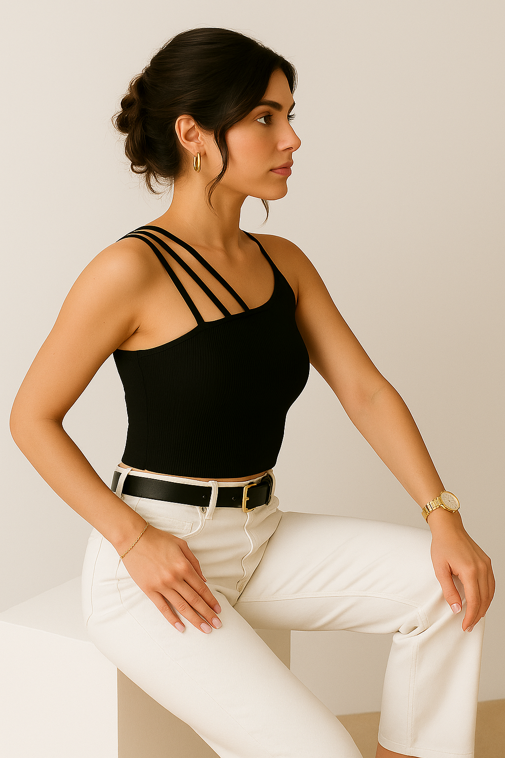 Women’s Black Asymmetric Strap Tank Top