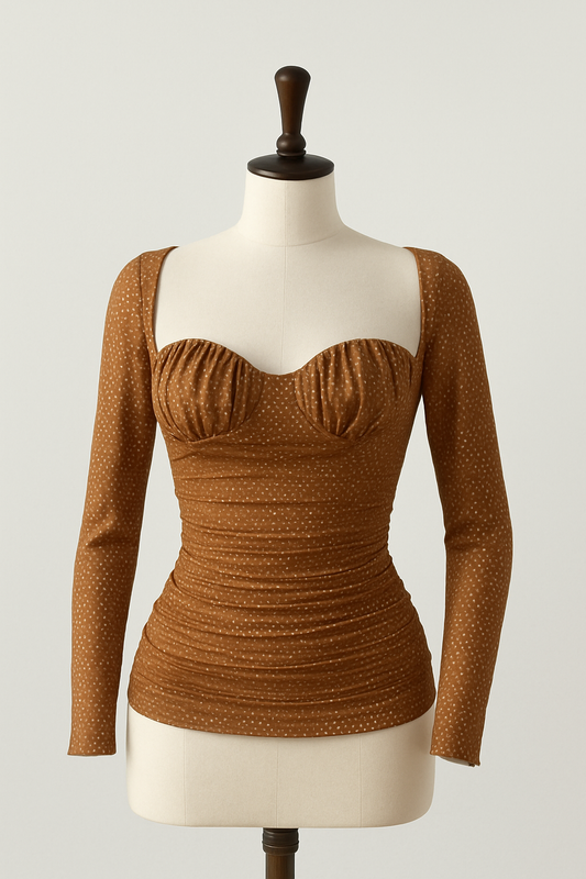 Women's Sweetheart Long Sleeve Shirred Fit Top