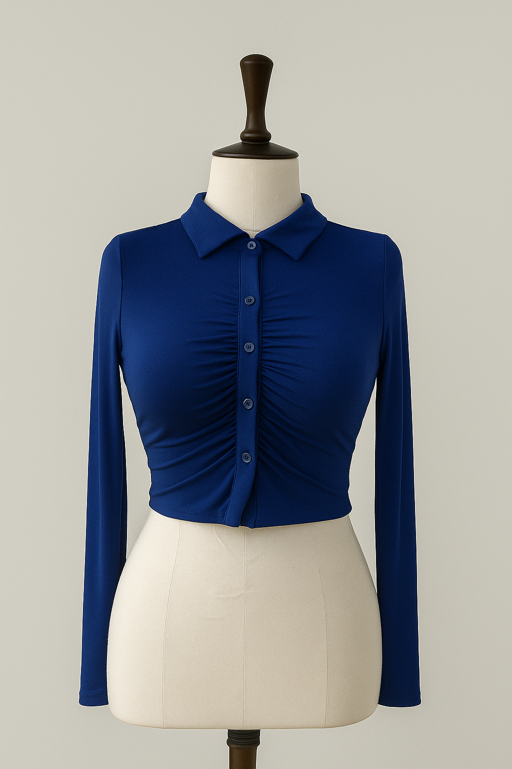 Women's Button-Up Ruched Crop Top