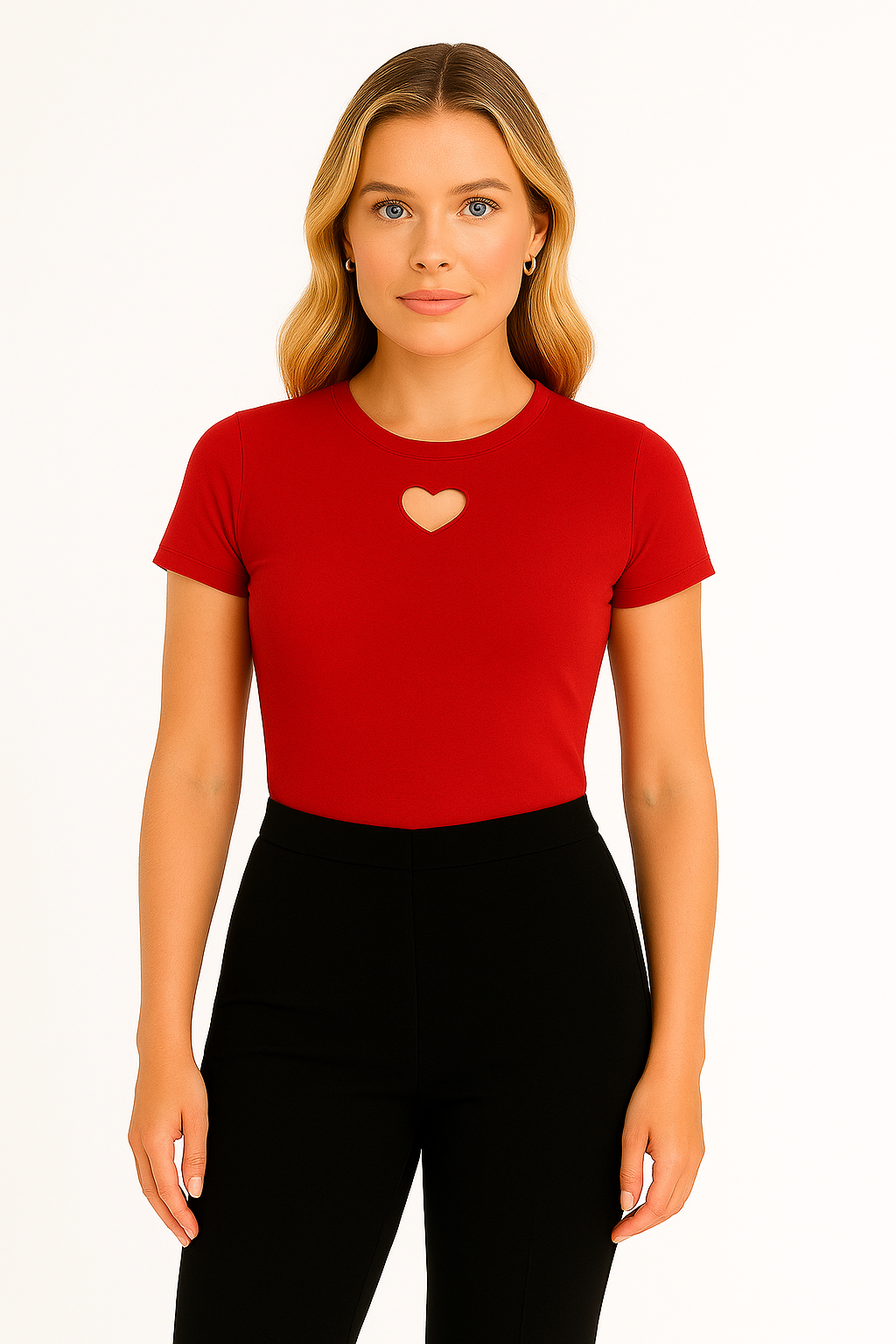 Women's Heart Cutout Crew Neck Slim Fit Tee